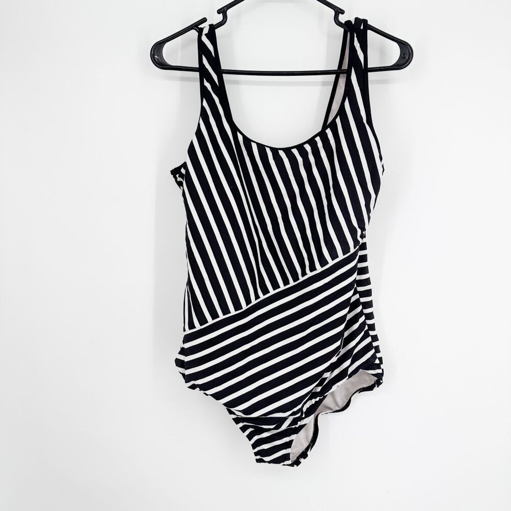 Lands End Black and White‎ Stripe Swimsuit size 16
